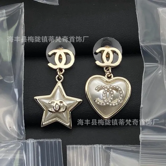 Chanel Double CC Drop Earrings Star and Heart Pearl