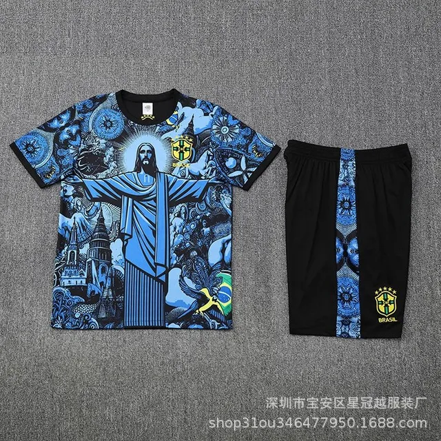 Brazil National Team Jersey and Shorts Set Christ the Redeemer Graphic