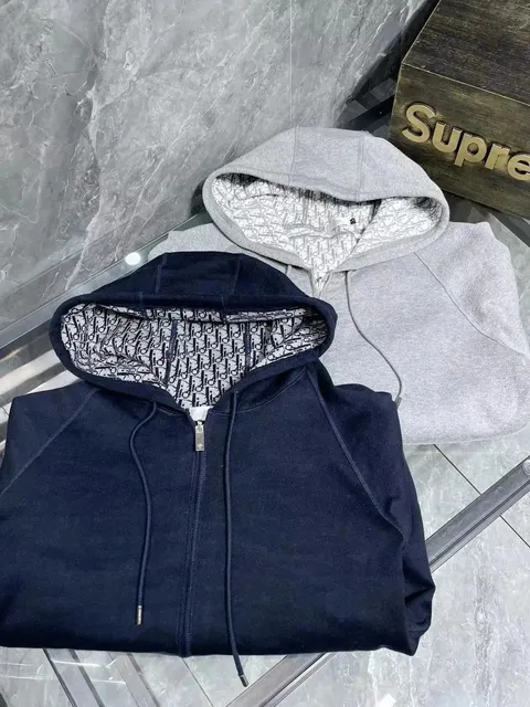 Dior × Supreme Zip-Up Hoodie Oblique Logo Lining