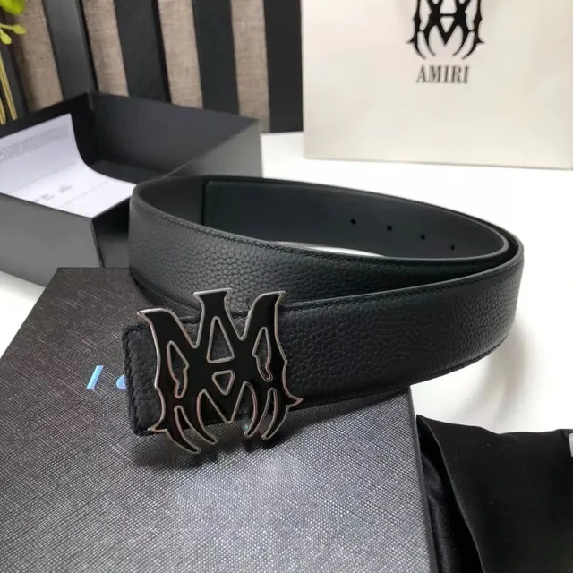 Amiri Logo Buckle Belt Black Pebbled Leather