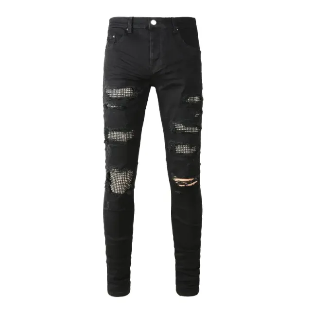 Distressed Skinny Jeans Crystal-Embellished Ripped