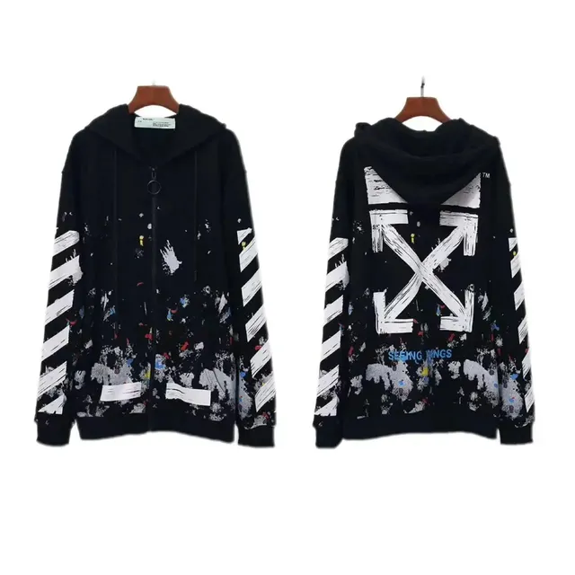 Off-White Zip-Up Hoodie Paint Splatter Arrow