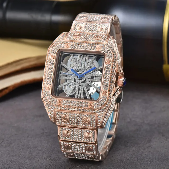 Santos De Cartier Skeleton Dial with Pave Diamonds