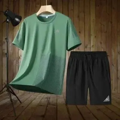 Adidas T-Shirt and Shorts Set Ribbed Panel