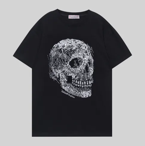 Alexander McQueen Skull Graphic Tee White Line Skull Print
