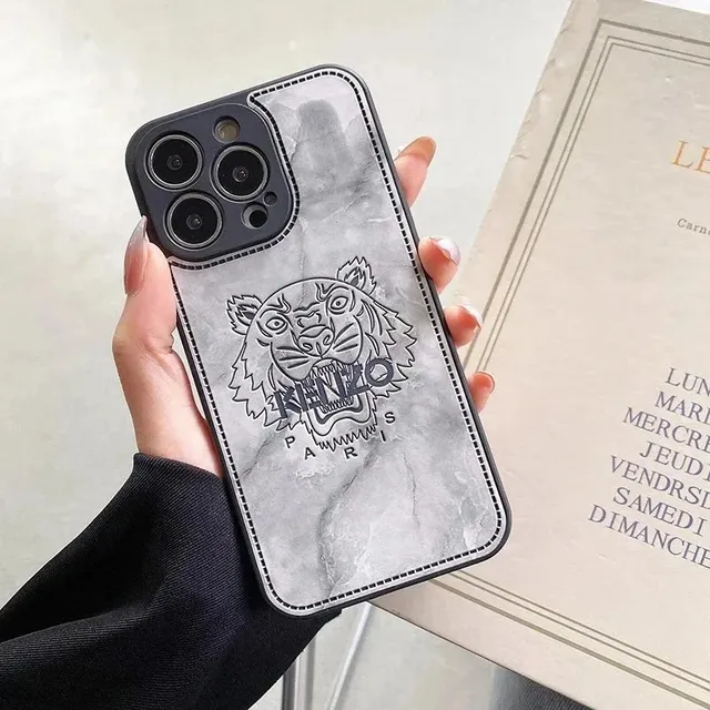 Kenzo Tiger Marble Phone Case Marble Print with Embossed Logo