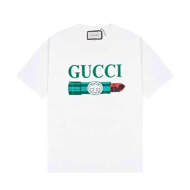 Gucci Lipstick Tee Green Logo Print