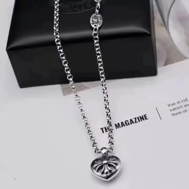 Chrome Hearts Heart Pendant Necklace Cross Motif