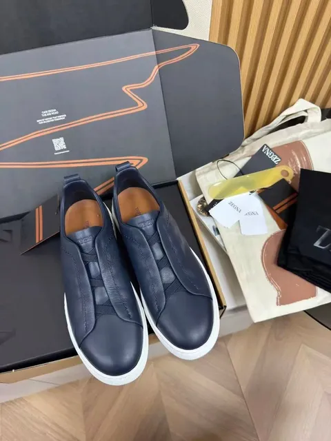 Zegna Triple Stitch Navy Leather