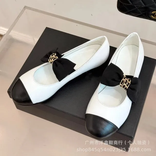 Chanel Mary Jane Loafers Two-Tone Bow