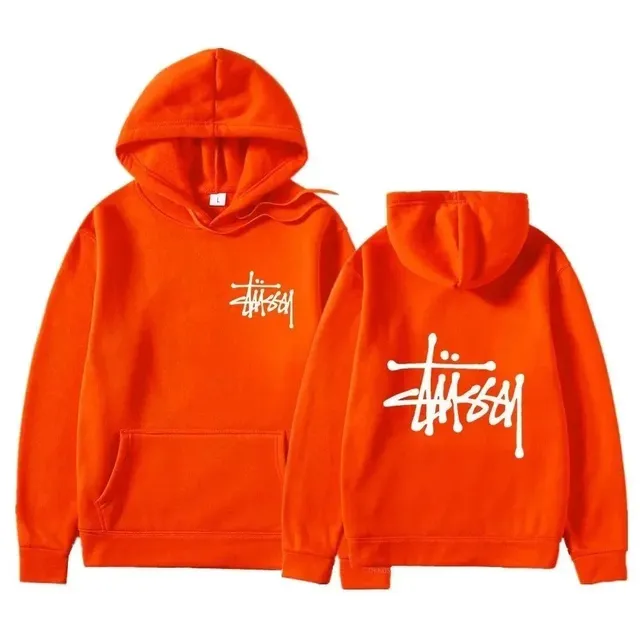 Stüssy Classic Hoodie Orange with White Logo