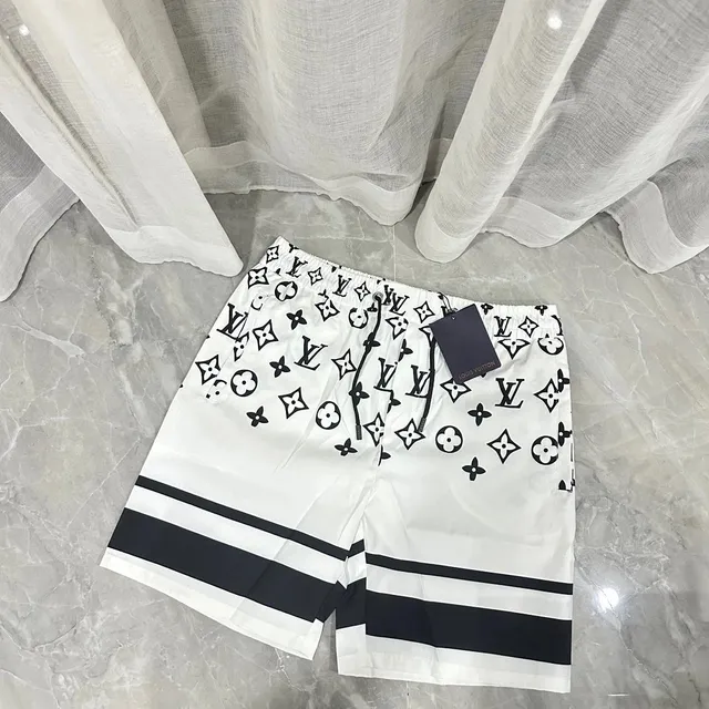 Louis Vuitton Monogram Swim Shorts White with Black Monogram and Stripes