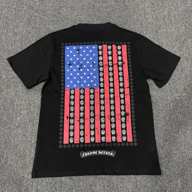 Chrome Hearts Flag Graphic Tee American Flag with Cross Motif
