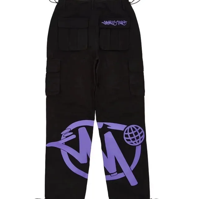 Broken Planet Cargo Trousers Purple Logo Print