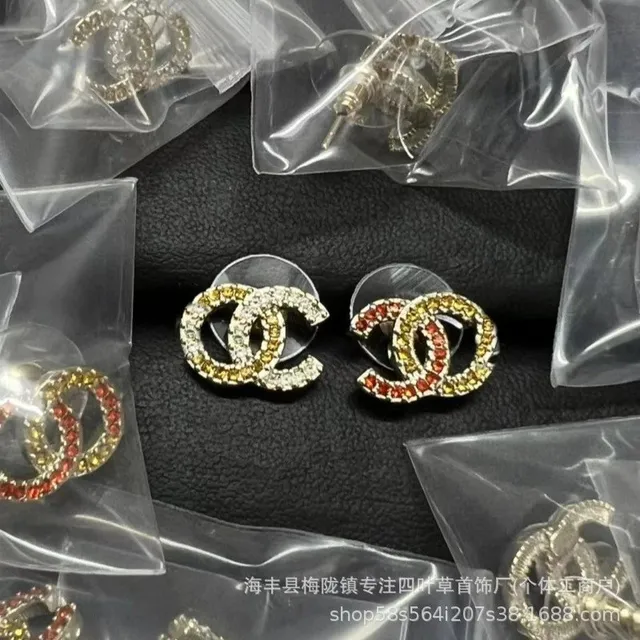 Chanel CC Logo Stud Earrings Crystal-Embellished