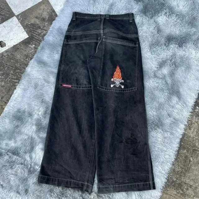 JNCO Wide-Leg Trousers Flame Skull Embroidery