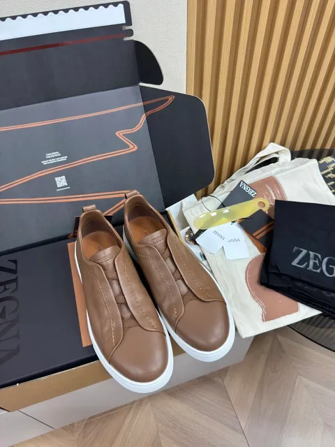 Zegna Triple Stitch Brown Leather