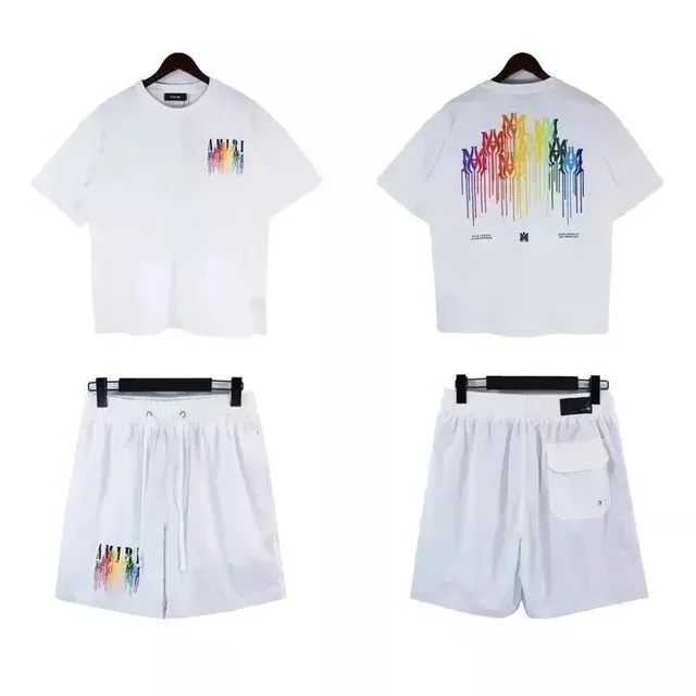 Amiri T-Shirt and Shorts Set Rainbow Logo Print