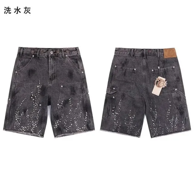 Cargo Shorts Washed Grey with Crystal Embellishment