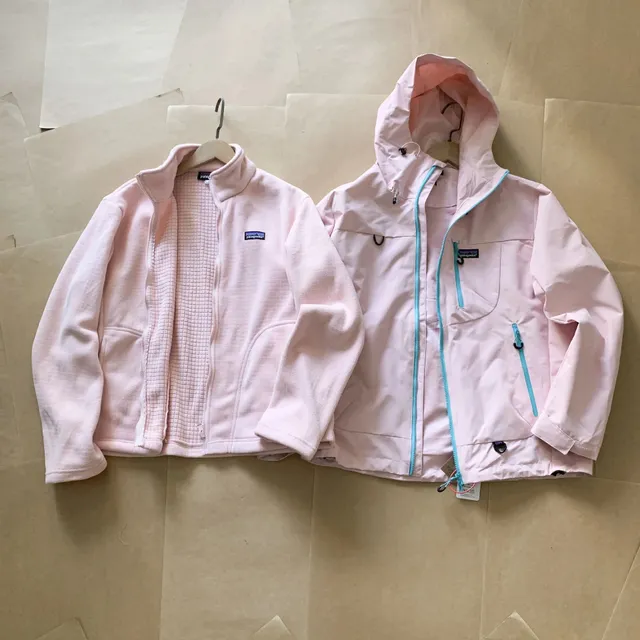 Patagonia Fleece Jacket and Rain Jacket Pastel Pink with Turquoise Zip