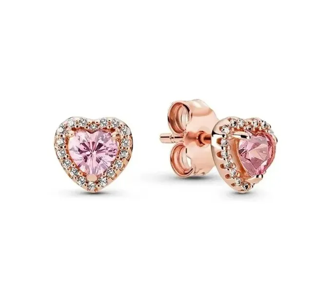 Pandora Heart Stud Earrings Pink Crystal Halo