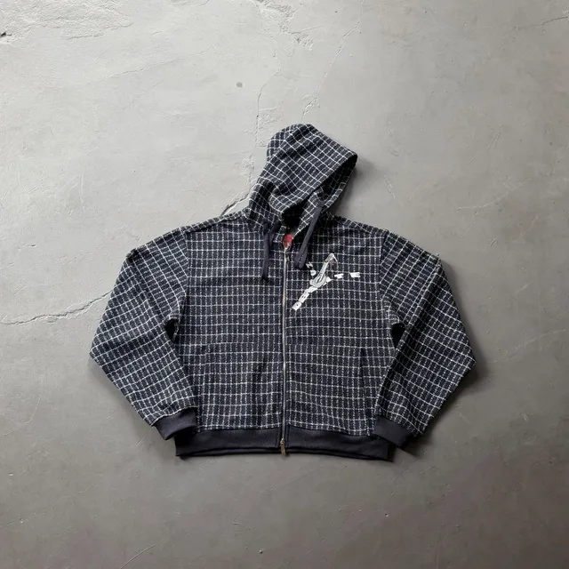 Off-White Zip-Up Hoodie Grid Check with Zip-Tie Detail