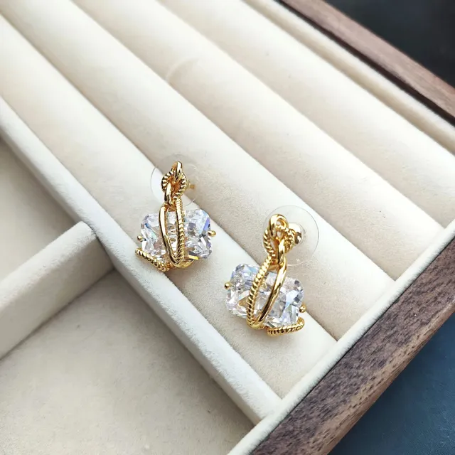 Swarovski Crystal Stud Earrings Cushion Cut with Rope Detail