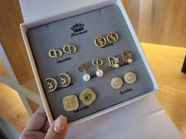 Dior 7-Day Earring Set Gold-tone with Pearl and Crystal Accents