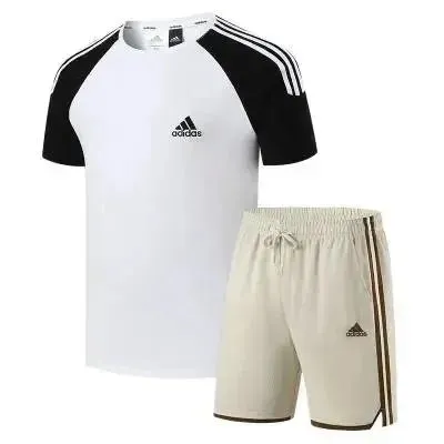 Adidas Raglan Tee and Shorts Set White/Black 3-Stripes