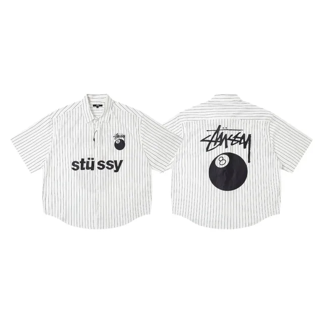 Stüssy Striped Button-Up Shirt 8-Ball Print