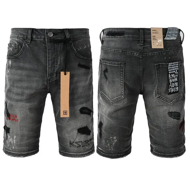 Denim Shorts Distressed Print