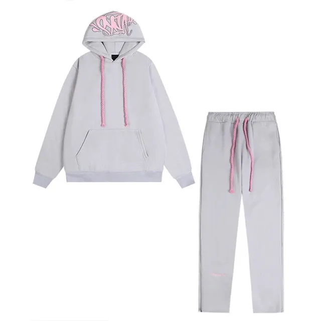 Off-White Hoodie and Joggers Set Graffiti Hood with Pink Drawstrings