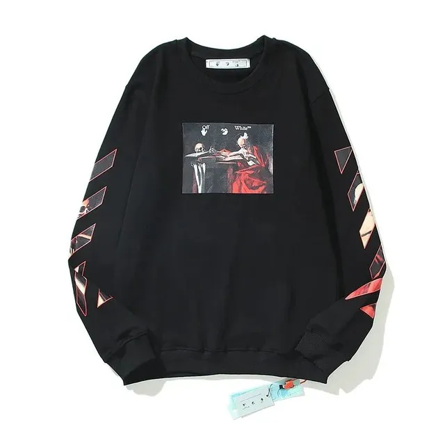 Off-White Crewneck Sweatshirt Painting Print with Arrow Stripes