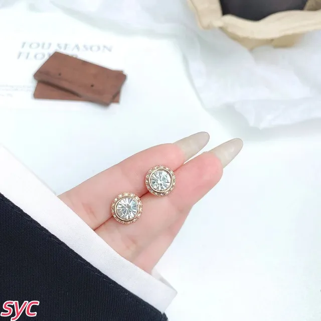 Swarovski Crystal Stud Earrings Rose Gold Tone with Clear Crystals