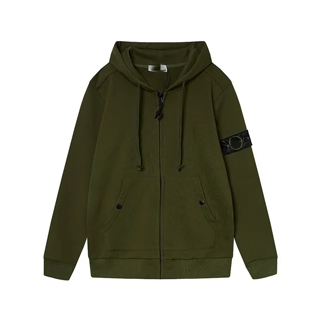 Stone Island Zip-Up Hoodie Olive Green