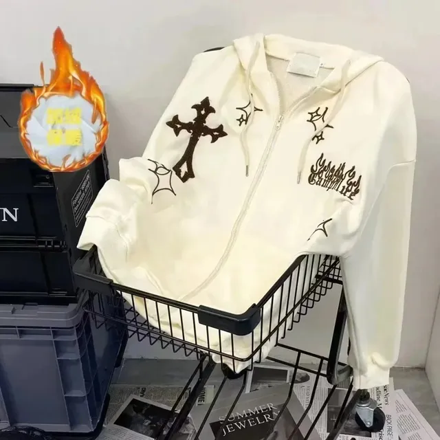 Chrome Hearts Zip-Up Hoodie Cross Embroidery