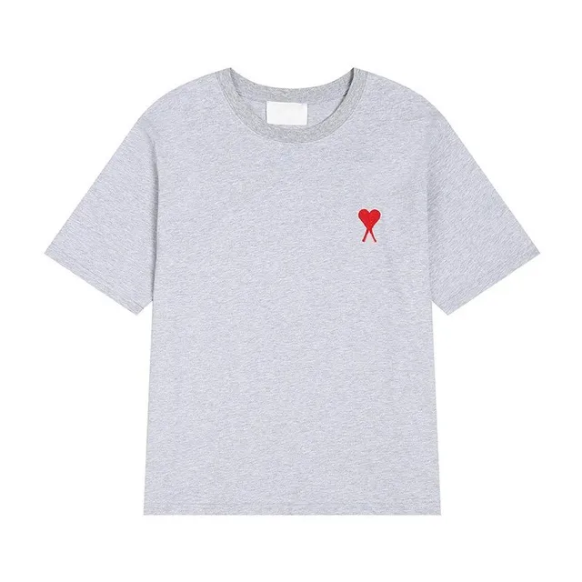 Amiri Heart Logo Tee Heather Grey with Red Heart
