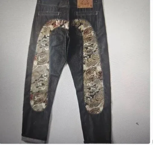 Evisu Dragon Embroidered Jeans Hand-Embroidered Dragon Panels