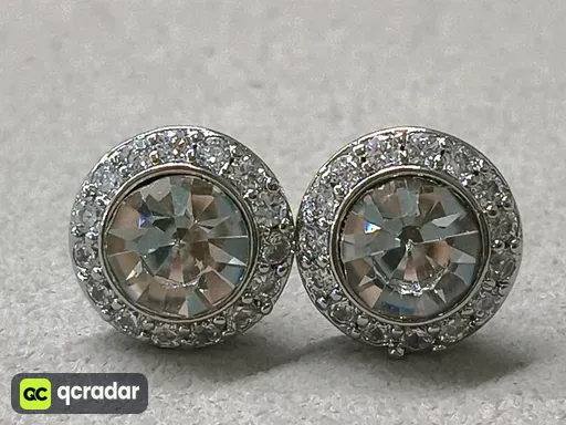 White crystal roman white gold stud earrings