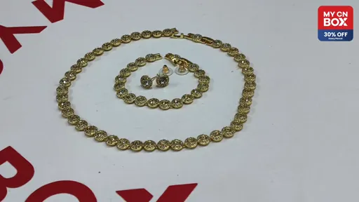 White crystal roman gold [necklace bracelet earrings] set
