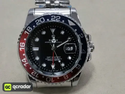 Four-pin coke circle, five-bead silver strap, red and blue circle, black face