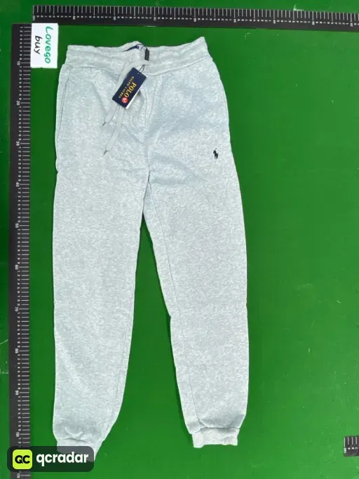 Gray pants with black label
