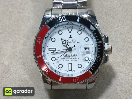 Set of water ghost silver watch strap black red circle white surface