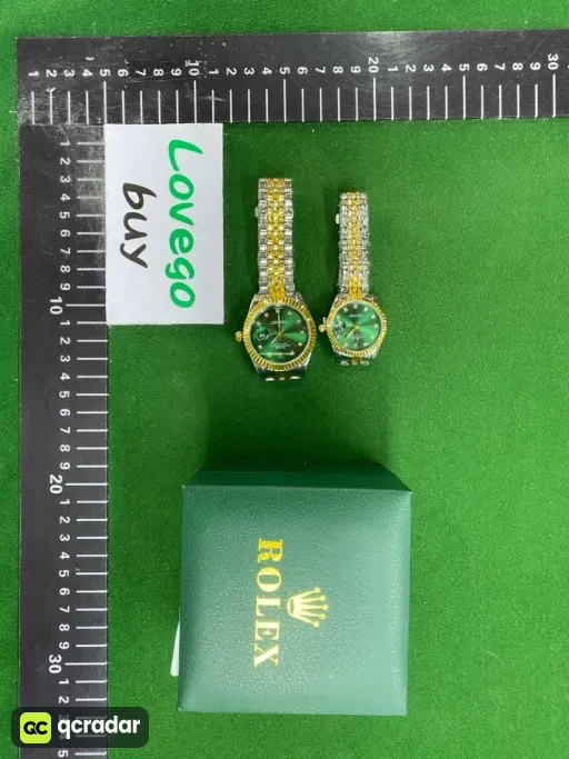 Log solid steel couple watch 12 diamonds gold green