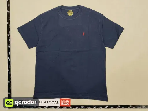 Round neck sapphire blue-red label
