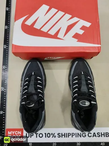95 styles of black, gray, and white swoosh sneakers, sizes 38-46