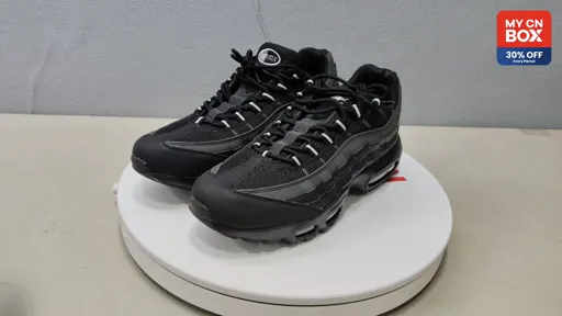 95 styles of black, gray, and white swoosh sneakers, sizes 38-46