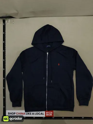 Zipper navy blue red label