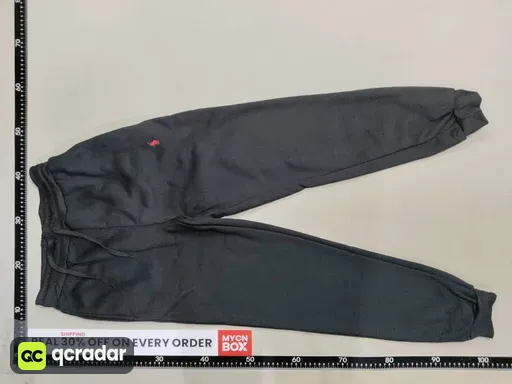 Pants black with red label
