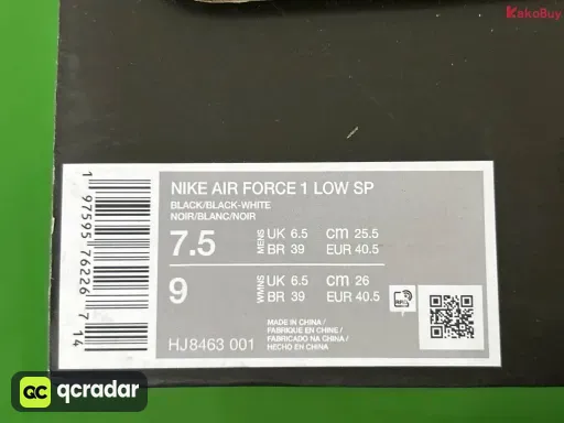 配色:S2 AF1 CPFM空军黑DC4457-001